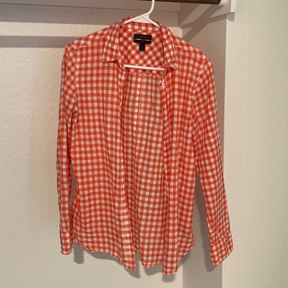 JCrew Buttondown. Size 4. Red and white checkered.